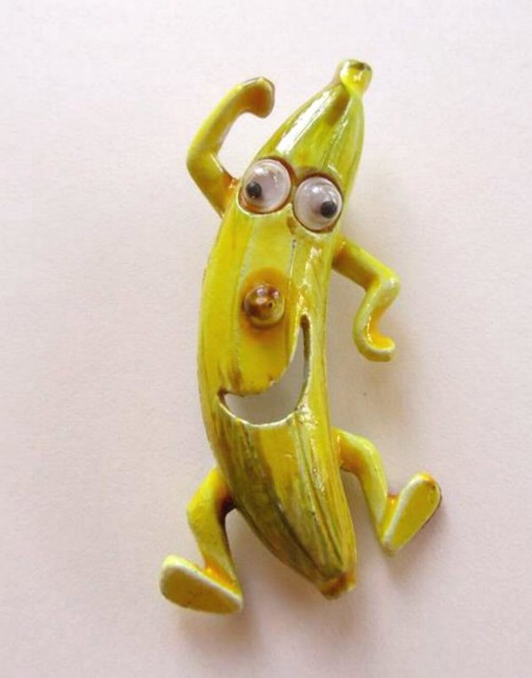 Vintage Anthropomorphic Banana Pin Google Eyes