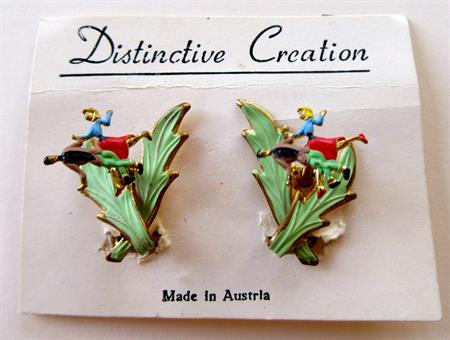 Tremblant Dancing Couple Clip Earrings Austria Vintage Costume Jewelry Old Stock Swing Dance Accessories