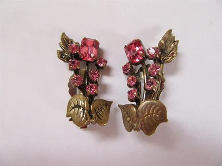 Vintage Austria Pink Rhinestone  Clip Earrings 