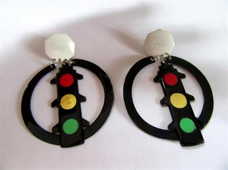 Vintage 1980's Traffic Light Pierced Earrings Novelty Jewelry Crossing Guard Gift