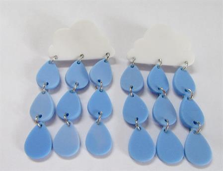 Clouds and Rain Drops Pierced Dangly Earrings Baby Bridal Shower Rainy Day 