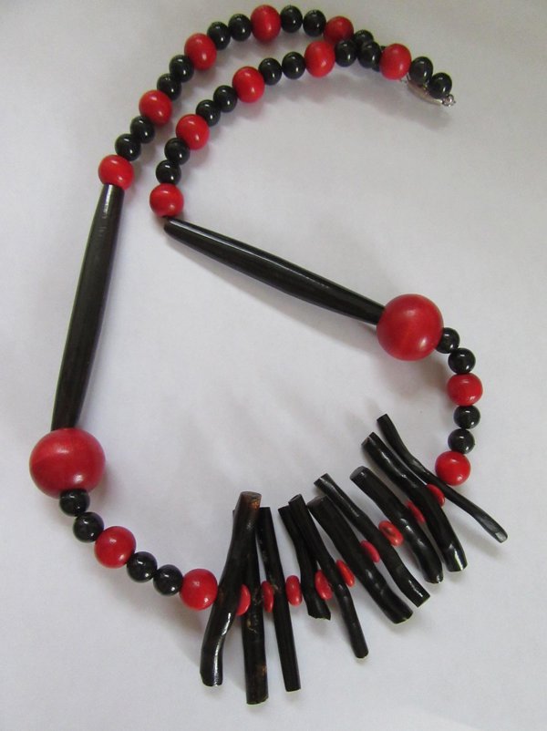 Genuine Black Coral and Wood Necklace Crafting Destash Beads For Jewelry Making