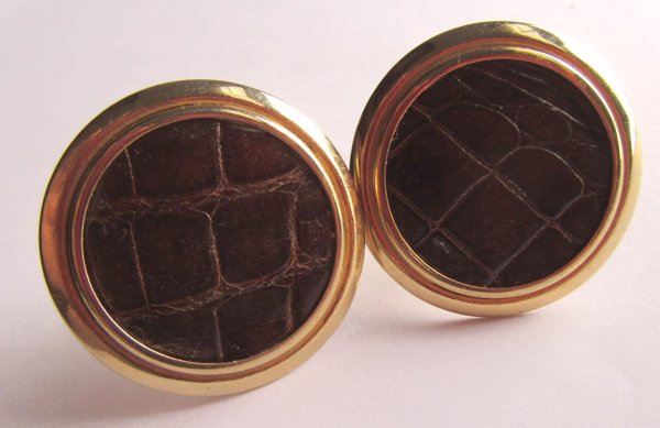 Vintage Genuine Aligator Cufflinks Mens Jewelry 