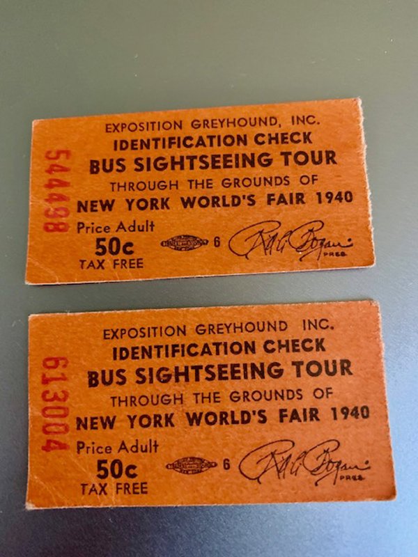 Vintage NY World's Fair Tour tickets 1940 Greyhound Memorabilia 