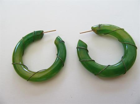 Vintage Bakelite Pierced Hoop Earrings Unusual Apple Green Wired