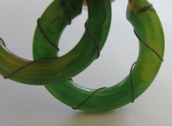 Vintage Bakelite Earrings Pierced Apple Green 