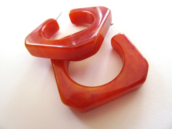 Vintage Orange Bakelite Pierced  Earrings