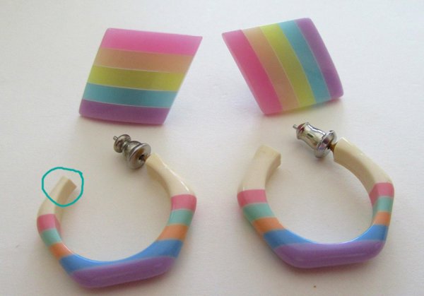 Vintage 1980's Lucite Rainbow Pierced Earrings