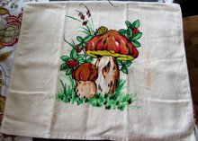 1970's Mushroom Dish Towel Never Used Vintage Home Decor Shrooms 