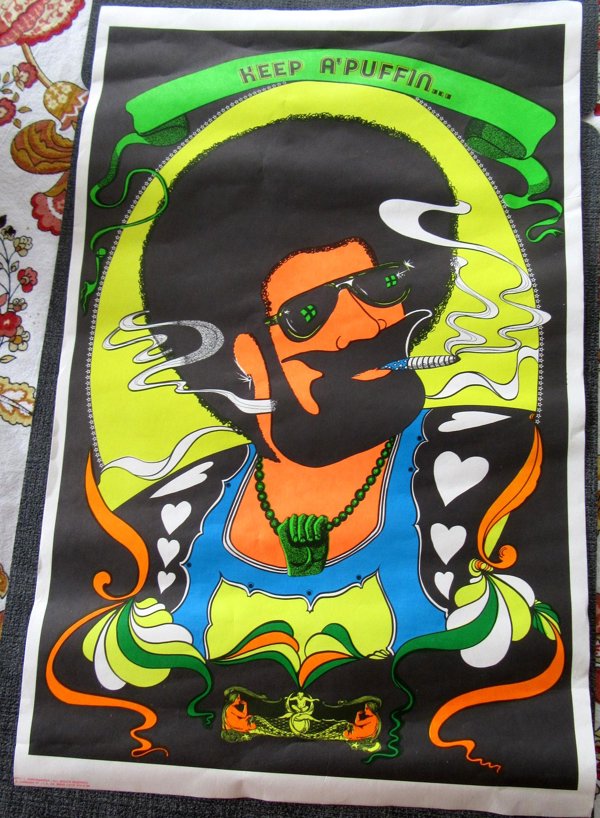 1977 Black Light Poster Keep A'Puffin Marijuana Weed