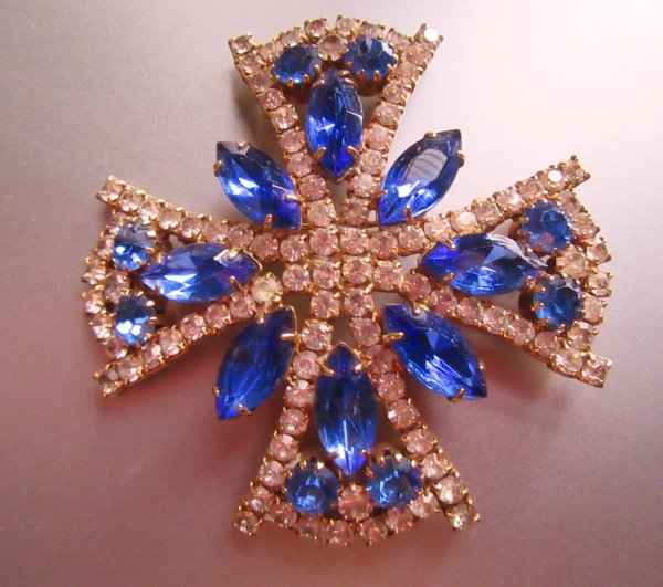 Vintage Rhinestone Maltese Cross Pin 