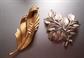Two Crown Trifari Leaf Pins Signed Vintage Jewelry 