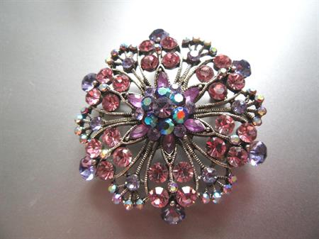 Pink and Purple Rhinestone Pin With Bail