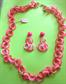 Mod 1960's Pink and White Ring Necklace Clip Earrings Set Hong Kong Never Worn Woolworth