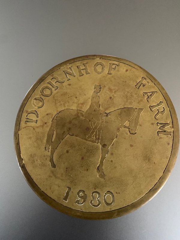 Vintage Doornhof Farm Brass Horse Medal Prize Joan Grant Equestrian Pony Club