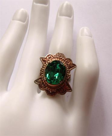 Vintage Green Rhinestone Ring Adjustable 