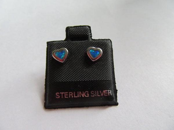 Sterling Silver Opal Heart Earrings Fine Jewelry