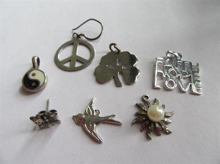 Sterling Silver Charms and Single Earrings Lot Peace Sign Ying Yang Clover Genuine Pearl  7.2 Grams