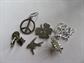 Sterling Silver Charms and Single Earrings Lot Peace Sign Ying Yang Clover Genuine Pearl  7.2 Grams