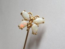 Vintage 14k Gold Genuine Opals Butterfly Stick Pin  Fine Jewelry