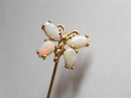 Vintage 14k Gold Genuine Opals Butterfly Stick Pin 1.4 Grams Fine Jewelry