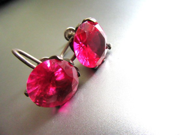Vintage Sterling Silver Earrings Pink Stones Fine Jewelry AS IS