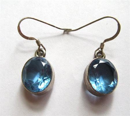 Sterling Silver  Pierced Earrings Blue Dyed Quartz? Fine 925 Jewelry 4.5 Grams