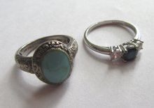  Two Sterling Rings Stauer CZ and Turquoise Fine Jewelry