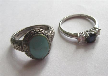 Two Sterling Rings Stauer CZ and Turquoise 5.8 Grams Fine Jewelry