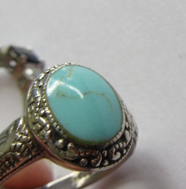  Two Sterling Rings Stauer CZ and Turquoise Fine Jewelry