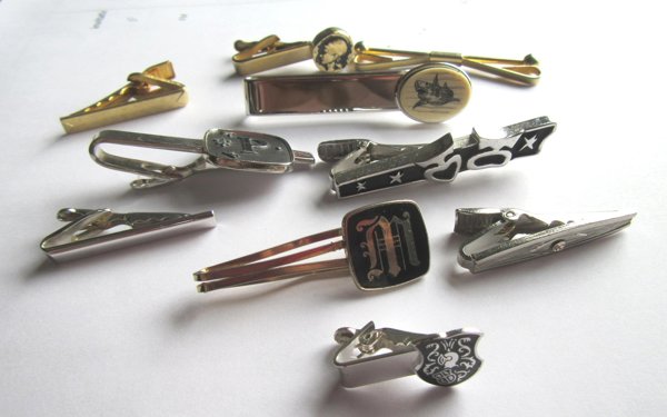 Vintage Tie Clip Lot Some Signed  Sterling Men's Jewelry
