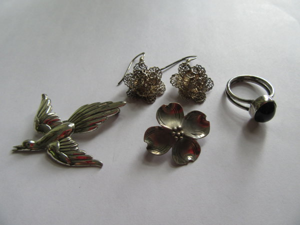 Vintage Sterling Silver Pins Earrings Lot Fine Jewelry