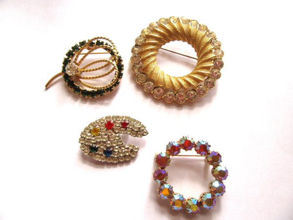 Vintage Rhinestone Pins Lot Coro and Bauer Signed Jewelry Brooches