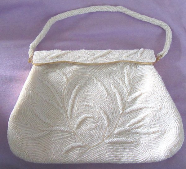 Vintage Heavily Beaded White Evening Bag Japan