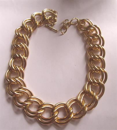 1980's BIG Gold Tone Link Chain Necklace Toggle Clasp Vintage Jewelry