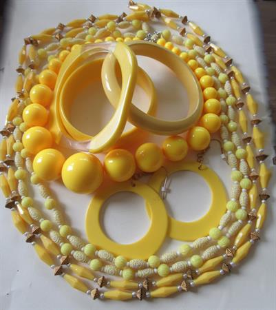 Vintage Mod Yellow Jewelry Lot Hoop Earrings Bracelets Necklaces 