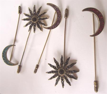 Rhinestone Stick Pins Lot Star Bursts and Crescent Moons Never Used