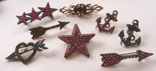 Rhinestone Pins Lot Arrows Stars Heart