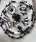 Vintage Jewelry Lot Black and White Pins One Signed Germany Bracelet Necklaces Earrings Pendant