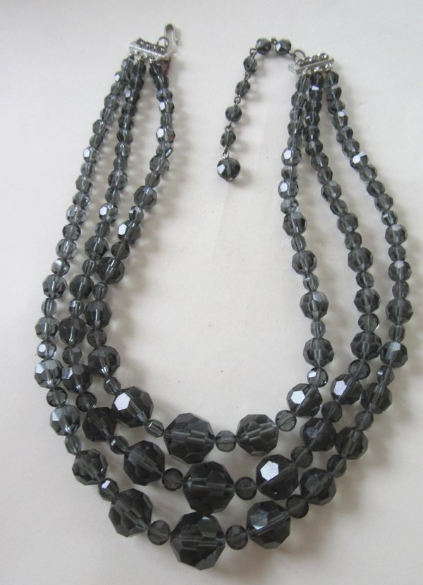 Vintage Smokey Crystal Necklace Beads Gorgeous