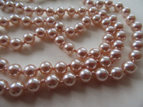 Glass Pink Pearls 1990's  Hand Knotted 24" Long Never Worn