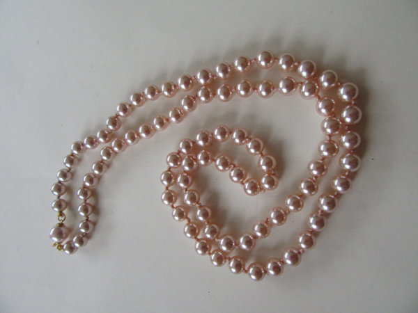Glass Pink Pearls 1990's  Hand Knotted 24" Long Never Worn