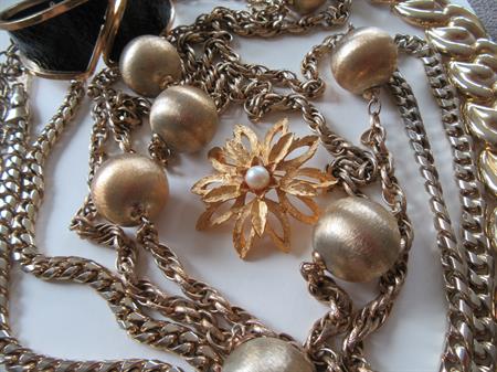 Vintage Jewelry Lot Chains Pin Bracelet Knight Pendant
