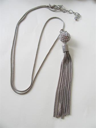 Silver Tone Mesh Rhinestone Tassel Necklace Never Worn