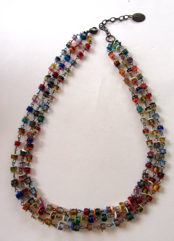 Glass Multi Strand Necklace Rainbow Colors ZAD Tag