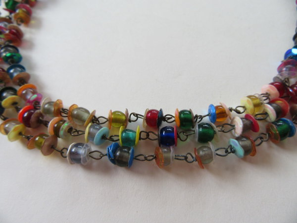 Glass Multi Strand Necklace Rainbow Colors ZAD Tag