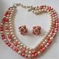 1950's Multi Strand Choker Necklace Earrings Clip Set Hong Kong