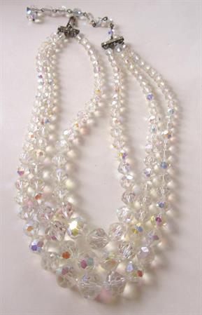 1950's Aurora Borealis Crystal Multi Strand Necklace Beads