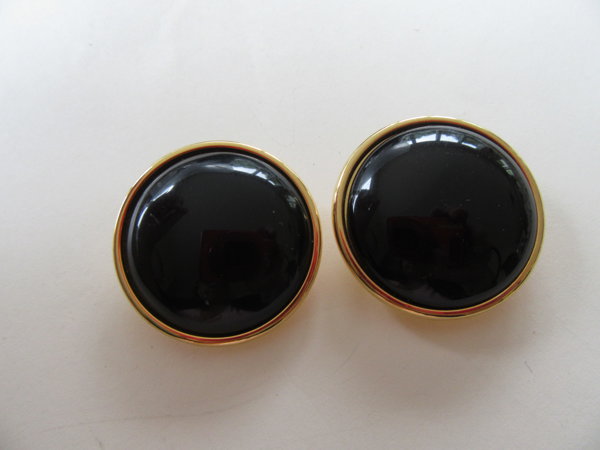 Vintage Crown Trifari Black Clip Earrings Signed Jewelry