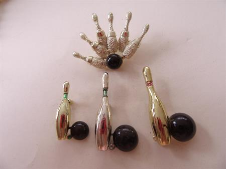 Vintage Bowling Pins Lot Two Signed Gerrys  and Dodds League Night Costume Jewelry 